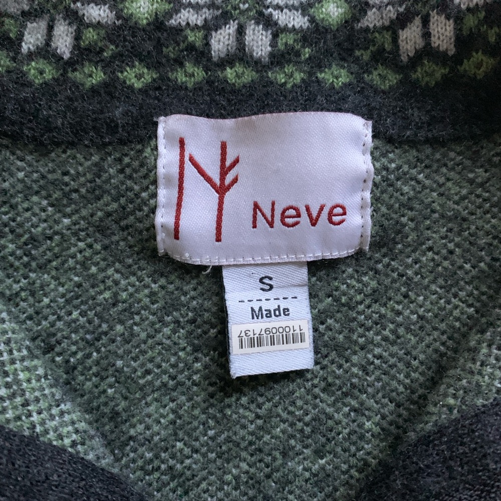 Neve Fair Isle Wool Sweater Womens S Green Black Nordic Knit Double Zip Cardigan - Picture 2 of 13